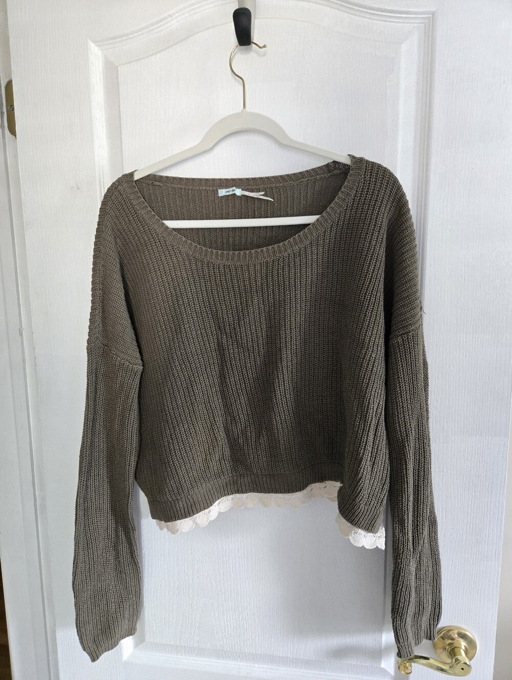 Kimchi Blue Womens Crop Sweater Size Large Green And White 60% Cotton